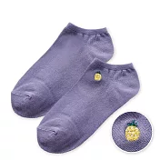 【ONEDER旺達棉品】韓系電繡船襪 柔棉刺繡襪 台灣製棉襪- 藍紫(鳳梨) GK-E105