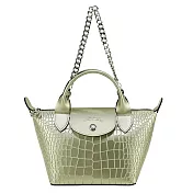 LONGCHAMP LE MINI PLIAGE CUIR系列鱷魚紋牛皮鍊帶短把兩用水餃包(迷你) 金