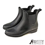【Pretty】女 雨靴 雨鞋 短靴 切爾西 短筒 防水 側鬆緊帶 臺灣製 EU37 黑色