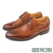 【GREEN PHOENIX】男 紳士皮鞋 商務皮鞋 德比鞋 煙燻漸層 全真皮 綁帶 台灣製 EU39 棕色