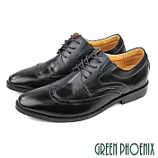 【GREEN PHOENIX】男 紳士皮鞋 商務皮鞋 德比鞋 煙燻漸層 全真皮 綁帶 臺灣製 EU40 黑色