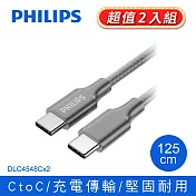 (2入組)PHILIPS 飛利浦 USB-C to USB-C 充電線-125cm DLC4548C 灰