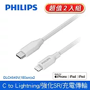 (2入組) Philips 飛利浦 lightning 原廠認證MFI快充線 100cm DLC4549V 白