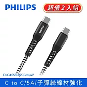 (2入組)【Philips 飛利浦】防彈絲125cm Type C to Type C 100W充電線 DLC4557C-2 黑