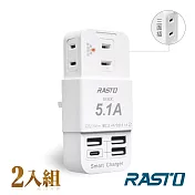 【2入組】RASTO FP2 三插三埠USB+Type C壁插 白
