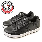 【HELLO KITTY】女 休閒鞋 板鞋 凱蒂貓 蝴蝶結膠印 刺繡 百搭 綁帶 平底 JP23 黑色