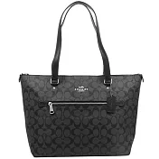 COACH  質感皮革拉鍊托特包 黑灰