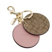 COACH 滿版LOGO隨身鏡鑰匙圈-卡其粉