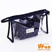 【iSFun】點點皇冠＊PVC透視化妝包中包三件組  深藍