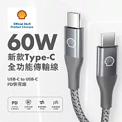 【殼牌】Type-C to Type-C 反光PD充電傳輸線 1M 晶燦銀