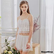 【Naya Nina】夢幻雕花蕾絲純白小可愛二件式衣短褲套裝居家睡衣 FREE 白