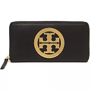 TORY BURCH 雙T-LOGO皮革拉鍊長夾-黑