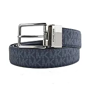 MICHAEL KORS滿版雙層緹花LOGO針扣雙面皮帶 藍