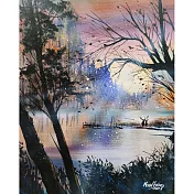 【玲廊滿藝】曾啟文-紫霞鹿影35x27cm