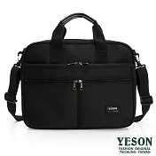 YESON - 台灣精品YKK拉鍊多隔層可插拉桿筆電公事包 黑色
