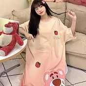 【Wonderland】草莓熊寬鬆大碼居家休閒睡衣洋裝 L 圖片色