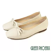 【GREEN PHOENIX】女 娃娃鞋 便鞋 蝴蝶結 芭蕾 平底 通勤 上班 台灣製 US7.5 米色