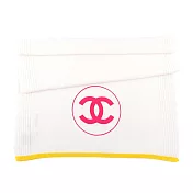CHANEL 桃紅Logo 黃邊喀什米爾羊毛圍巾/披肩 (白色)