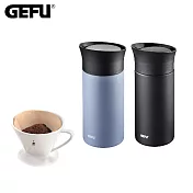 【GEFU】德國品牌按壓式不鏽鋼保溫杯300ml+陶瓷咖啡濾杯組(2杯份)(原廠總代理) 霧面黑