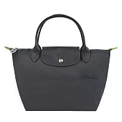 LONGCHAMP LE PLIAGE GREEN系列刺繡短把再生尼龍摺疊水餃包(小) 石墨灰