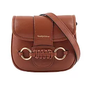 SEE BY CHLOE Saddie 閃亮山羊皮翻蓋斜背包 (棕色)