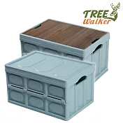TreeWalker 輕便折疊收納箱-兩入組(附防水袋與木板)(居家收納、戶外露營) 藍色兩入