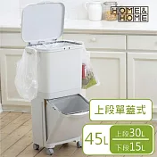 日本RISU｜(H&H系列)直立雙層分類附輪(單蓋)式垃圾桶 45L 灰白色