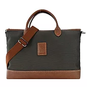 LONGCHAMP BOXFORD系列壓印皮標帆布兩用公事包(小) 棕