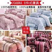 JOANNA 雙人加大6件式純棉寢具組6x6.2尺 臺灣製(鋪棉迷你裙床罩/鋪棉兩用被/枕套/信封枕) FJ-693巴黎風華