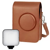 For FUJIFILM instax mini Evo 拍立得專用皮套 + LED口袋型補光燈/ 棕色