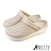【Pretty】男女 洞洞鞋 雨鞋 涼鞋 拖鞋 兩穿式 防水 輕量 台灣製 JP22 卡其色