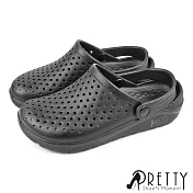 【Pretty】男女 洞洞鞋 雨鞋 涼鞋 拖鞋 兩穿式 防水 輕量 台灣製 JP22 黑色