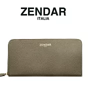 【zendar】限量1折 頂級小羊皮荔枝紋拉鍊皮夾 佩姬系列 全新專櫃展示品 大象灰