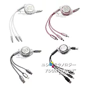 三合一伸縮充電線 3A 快充 Micro/Type-C/iPhone Lightning USB 手機 平板 充電線 Cable 白色
