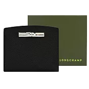 LONGCHAMP ROSEAU系列竹節卵石紋牛皮流線短夾 黑