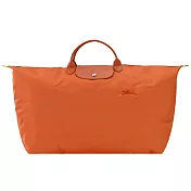 LONGCHAMP LE PLIAGE GREEN系列刺繡短把再生尼龍摺疊旅行袋(中) 胡蘿蔔橘