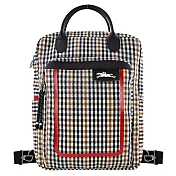 LONGCHAMP LE PLIAGE COLLECTION系列千鳥格紋帆布電腦手提後揹包 海軍藍x白蘭地酒