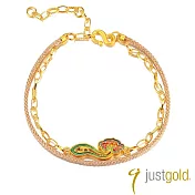 【Just Gold 鎮金店】如意釉彩 雙鍊手繩(咖)