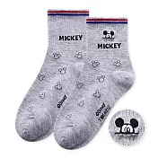 【ONEDER 旺達棉品】Disney電繡中統襪 迪士尼刺繡長襪 小熊維尼 奇奇蒂蒂中筒襪 台灣製棉襪 女襪- 米奇電繡羅紋襪-灰 MK-A312