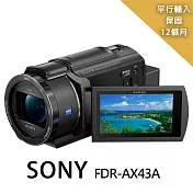 【SONY 索尼】FDR-AX43A Body單機身*(平行輸入) ~送128G記憶卡+雙鏡攝影包+副廠鋰電池+專屬座充+大吹球清潔組