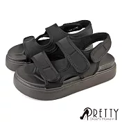 【Pretty】女 涼鞋 厚底 鬆糕 沾黏 二字 沙灘鞋 EU36 黑色