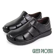 【GREEN PHOENIX】男 涼鞋 休閒鞋 便鞋 全真皮 牛皮 鏤空 臺灣製 US9 黑色