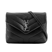 YSL Monogram Lou Lou 銀釦V紋小牛皮斜背包(MINI) (黑色)