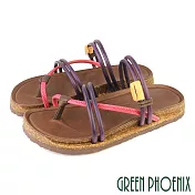 【GREEN PHOENIX】女 涼鞋 拖鞋 兩穿 撞色 扭結 套趾 全真皮 平底 台灣製 EU37 紫色