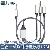 UniSync 三合一Lightning/Type-c/3.5mm公 AUX耳機音源轉接線1.2M