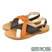 【GREEN PHOENIX】女 涼鞋 全真皮 平底 交錯線條 臺灣製 EU36 黑色