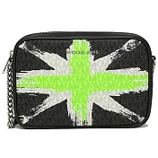 MICHAEL KORS 塗鴉印花鍊條斜背包-黑灰綠米字