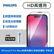 【Philips 飛利浦】iPhone 14 Pro Max 高透亮鋼化玻璃保護貼-秒貼版 DLK1206/11