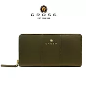 【CROSS】臺灣總經銷 限量1折 賈姬限定款頂級小牛皮拉鍊長夾 全新專櫃展示品 (墨綠色 贈禮盒提袋)