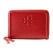 Tory Burch 素面皮革拉鍊短夾-紅